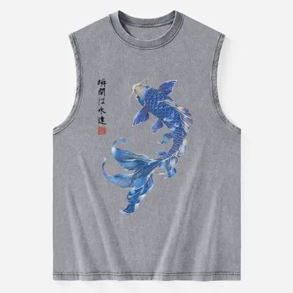 Tokyo-Tiger Lucky Blue Koi Fish Art Washed Tank