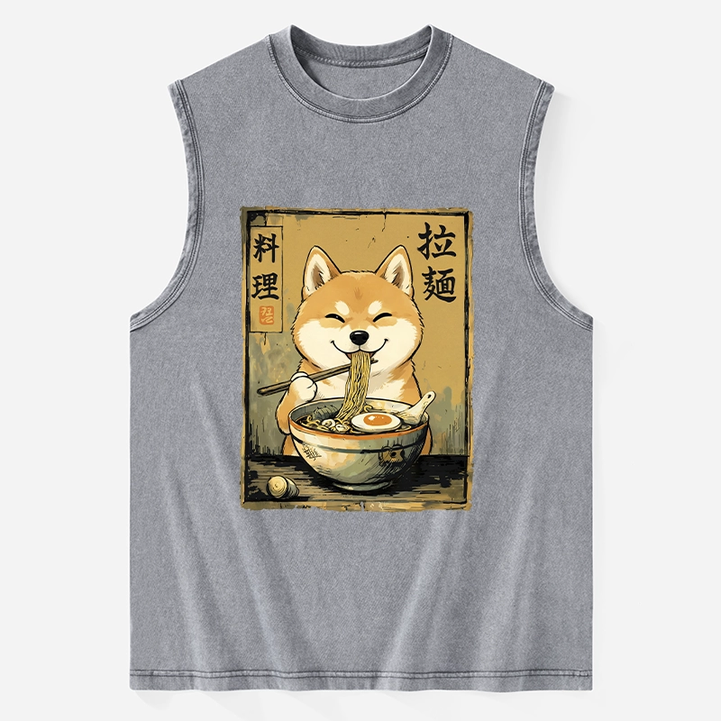 Tokyo-Tiger Happy Shiba Eating Ramen Washed Tank