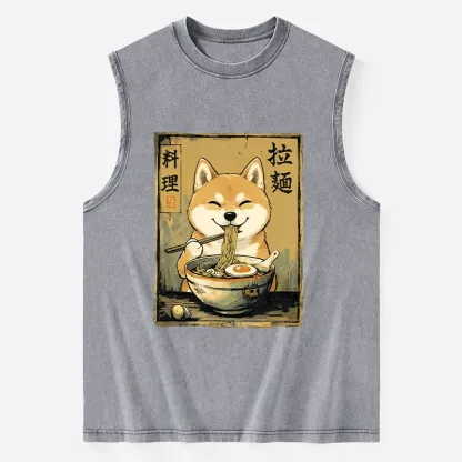 Tokyo-Tiger Happy Shiba Eating Ramen Washed Tank