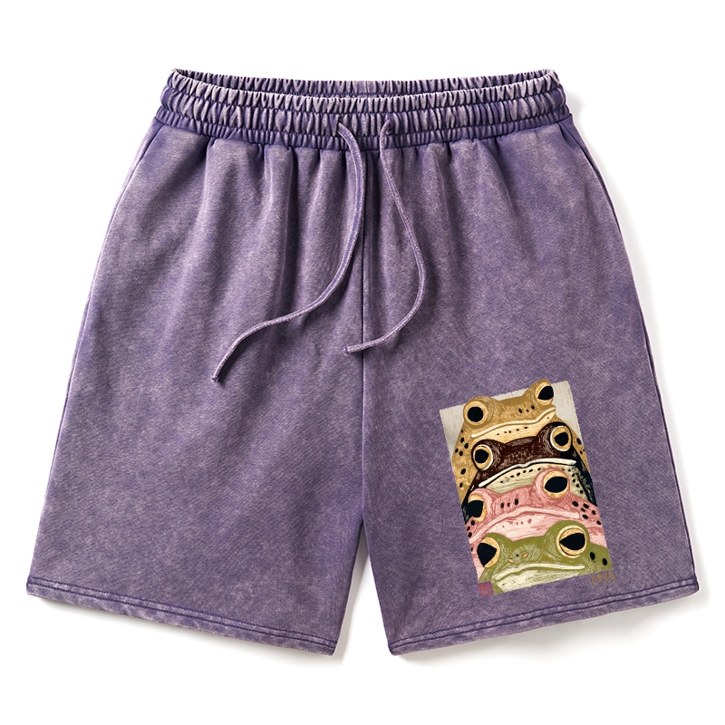 Tokyo-Tiger Whimsical Multi Colored Frog Art Washed Shorts