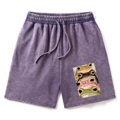 Tokyo-Tiger Whimsical Multi Colored Frog Art Washed Shorts