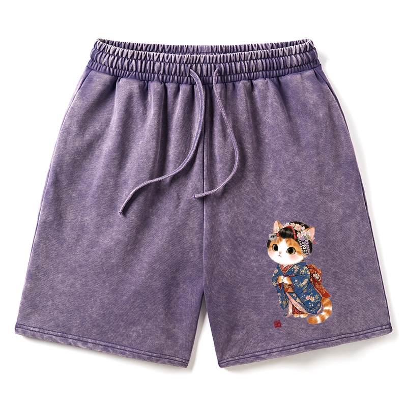 Tokyo-Tiger Cat Dressed As A Geisha Funny Washed Shorts