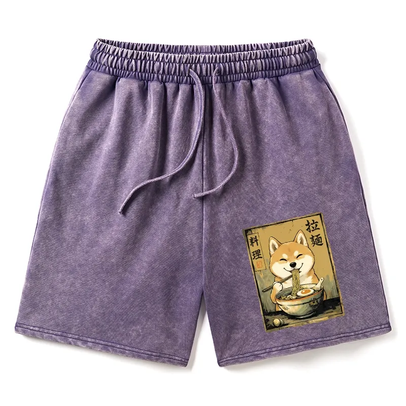 Tokyo-Tiger Happy Shiba Eating Ramen Washed Shorts