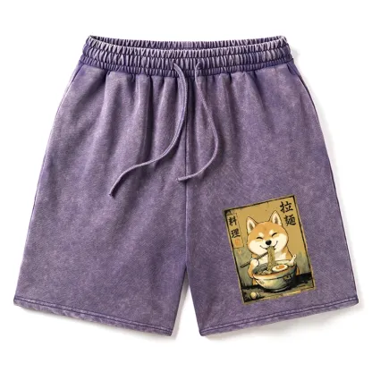 Tokyo-Tiger Happy Shiba Eating Ramen Washed Shorts