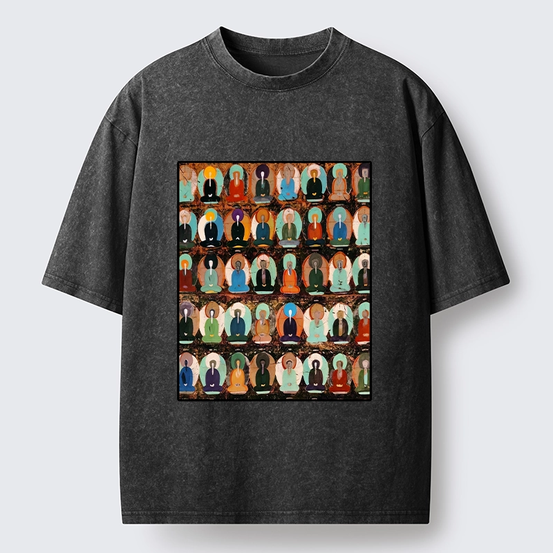 Tokyo-Tiger Peaceful Buddha Wall In Bright Colors Washed T-Shirt