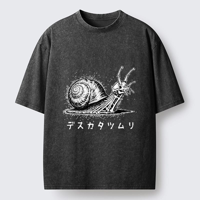 Tokyo-Tiger Creepy Skeleton Snail Inked Style Washed T-Shirt