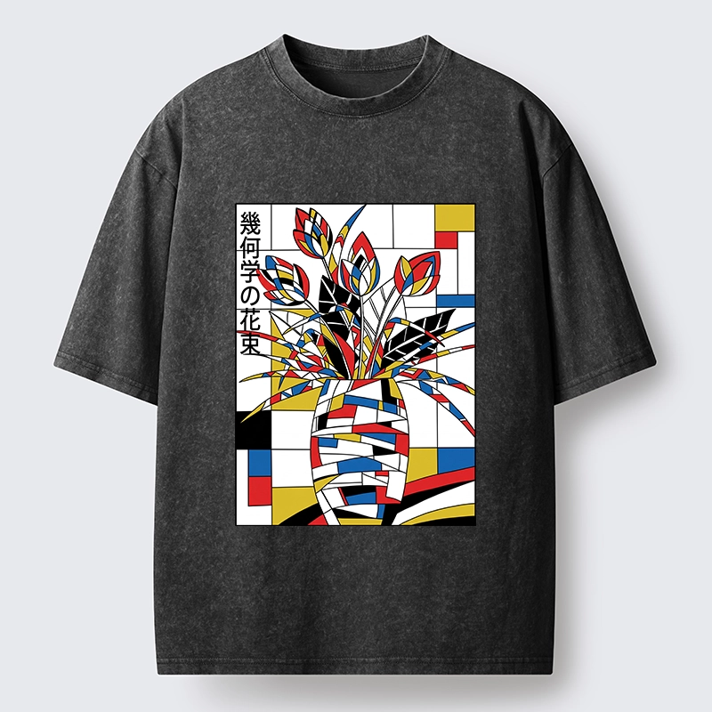 Tokyo-Tiger Geometric Tulips In Modern Art Style Washed T-Shirt