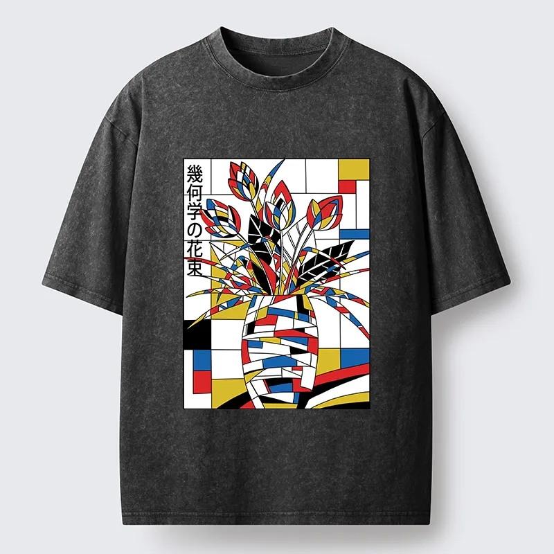 Tokyo-Tiger Geometric Tulips In Modern Art Style Washed T-Shirt