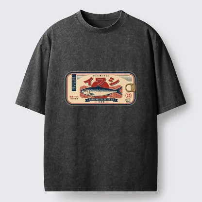 Tokyo-Tiger Vintage Japanese Sardine Can Art Washed T-Shirt