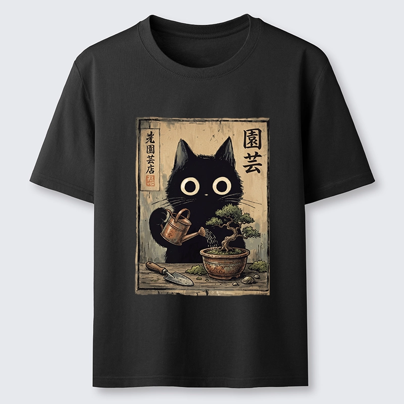 Tokyo-Tiger Black Cat Watering Bonsai Tree Classic T-Shirt