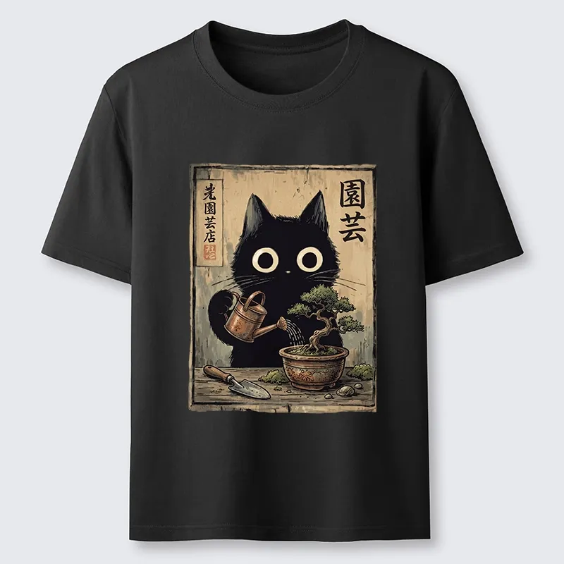 Tokyo-Tiger Black Cat Watering Bonsai Tree Classic T-Shirt