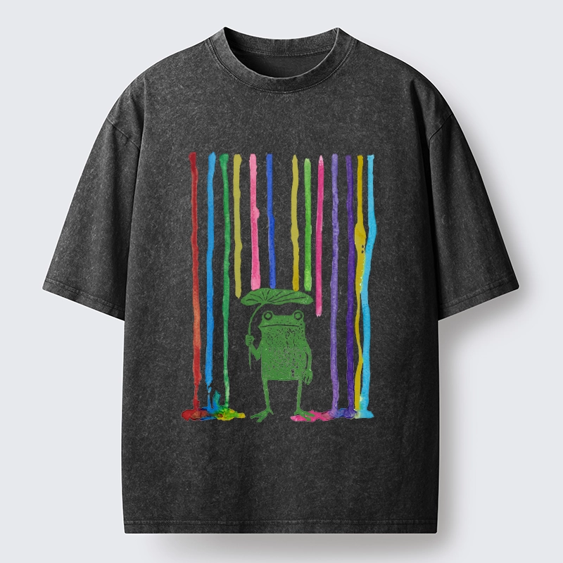 Tokyo-Tiger Frog Under The Rainbow Rain Washed T-Shirt