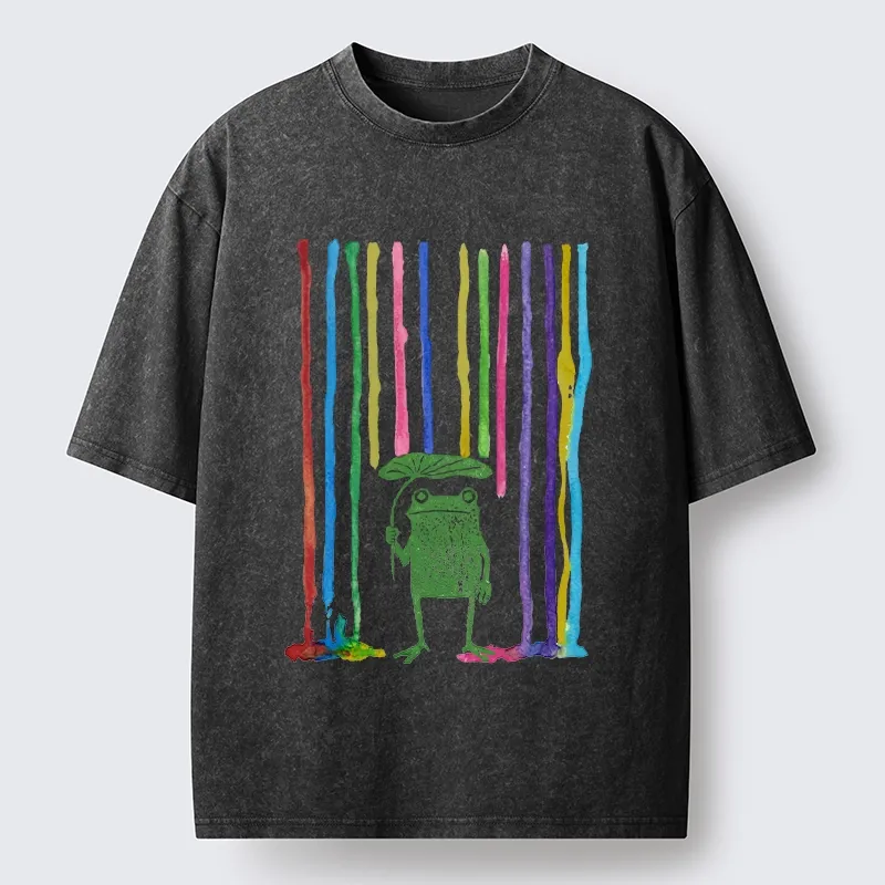 Tokyo-Tiger Frog Under The Rainbow Rain Washed T-Shirt