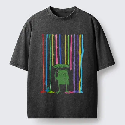 Tokyo-Tiger Frog Under The Rainbow Rain Washed T-Shirt