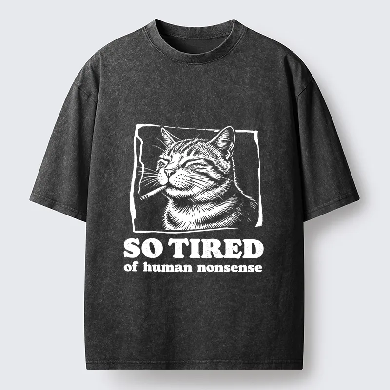 Tokyo-Tiger Cat Tired Of All Human Nonsense Washed T-Shirt