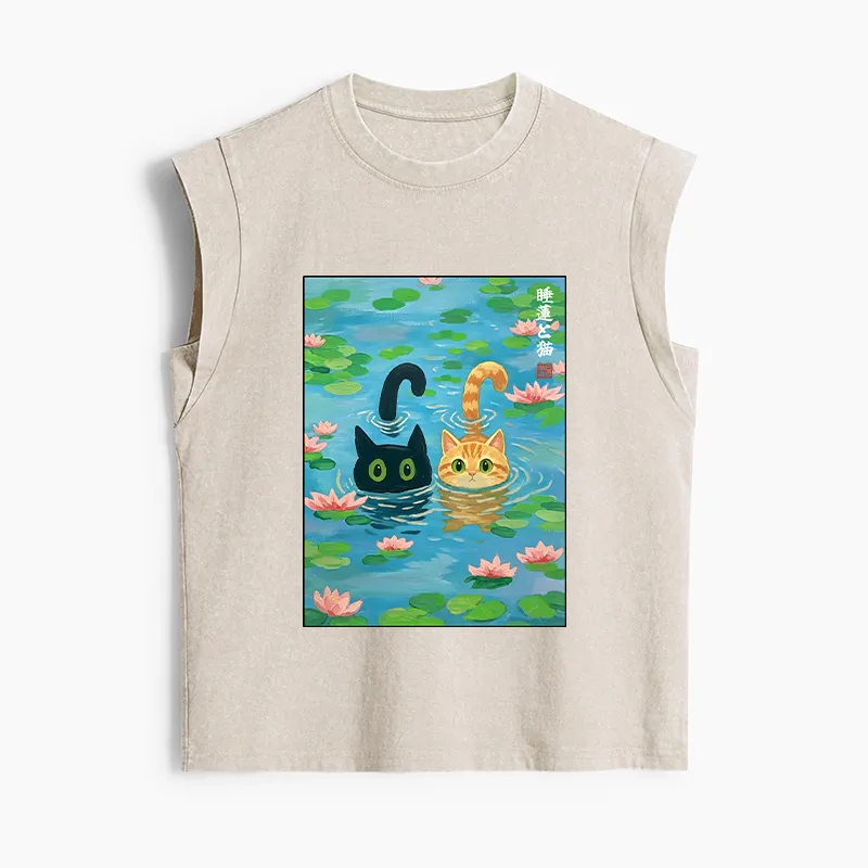 Tokyo-Tiger Cats In The Lotus Pond Women's Washed Tank Tops
