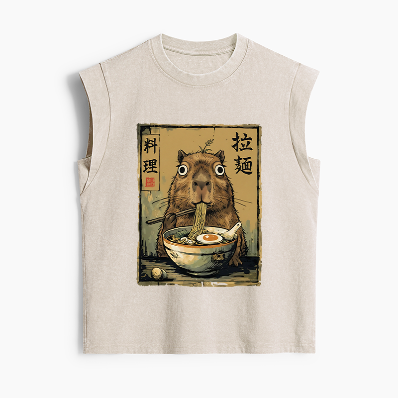 Tokyo-Tiger Cute Capybara Eating Ramen Women's Washed Tank Tops