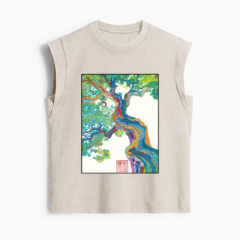 Tokyo-Tiger Colorful Magic Tree Women's Washed Tank Tops