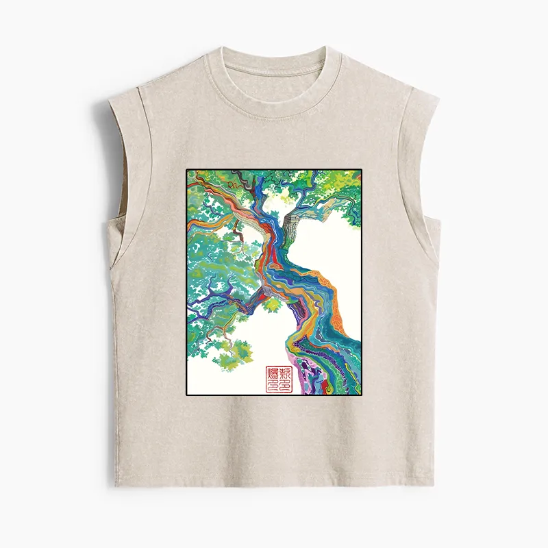 Tokyo-Tiger Colorful Magic Tree Women's Washed Tank Tops Sale