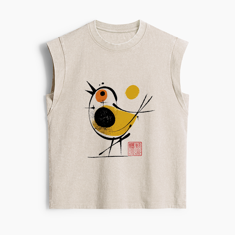 Tokyo-Tiger Aesthetic Yellow And Black Bird Women's Washed Tank Tops