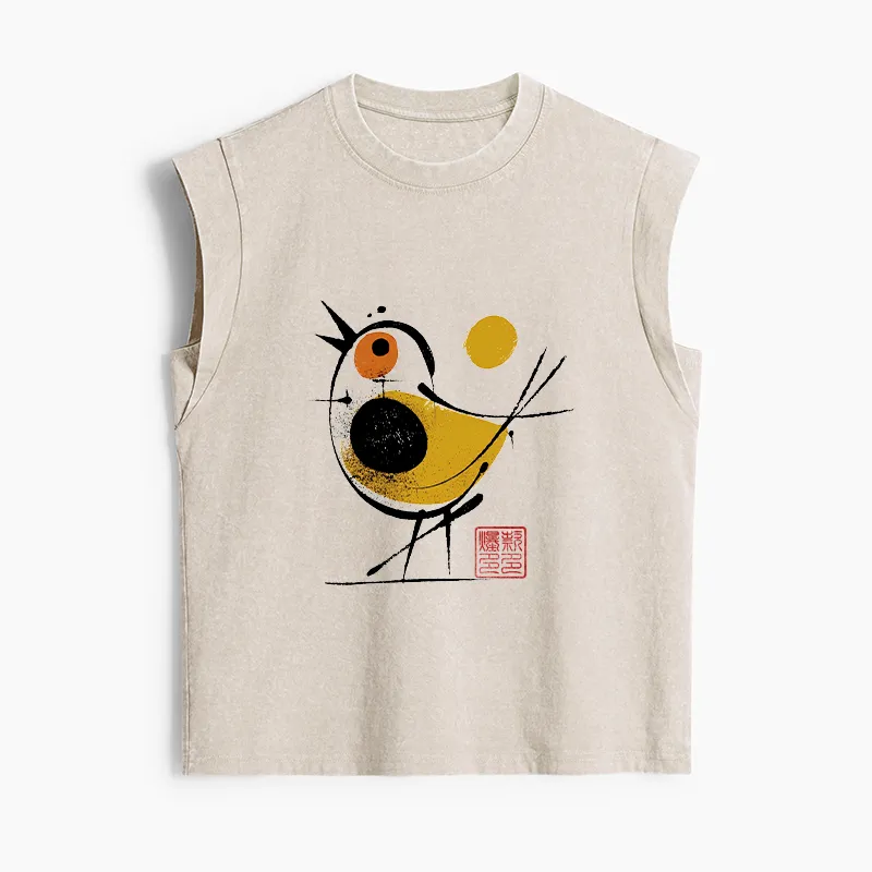 Tokyo-Tiger Aesthetic Yellow And Black Bird Women's Washed Tank Tops Sale