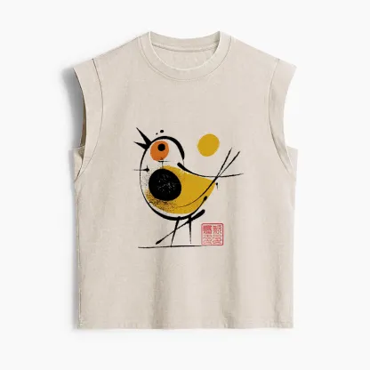 Tokyo-Tiger Aesthetic Yellow And Black Bird Women's Washed Tank Tops