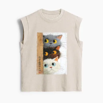 Tokyo-Tiger Three Cute Cats Watch You Women's Washed Tank Tops