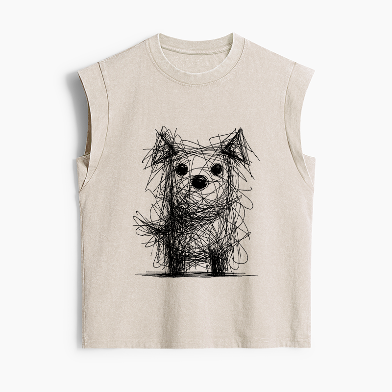Tokyo-Tiger Scruffy Dog Chaos Art Women's Washed Tank Tops