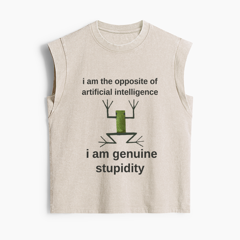 Tokyo-Tiger Genuine Stupidity Frog Meme Women's Washed Tank Tops