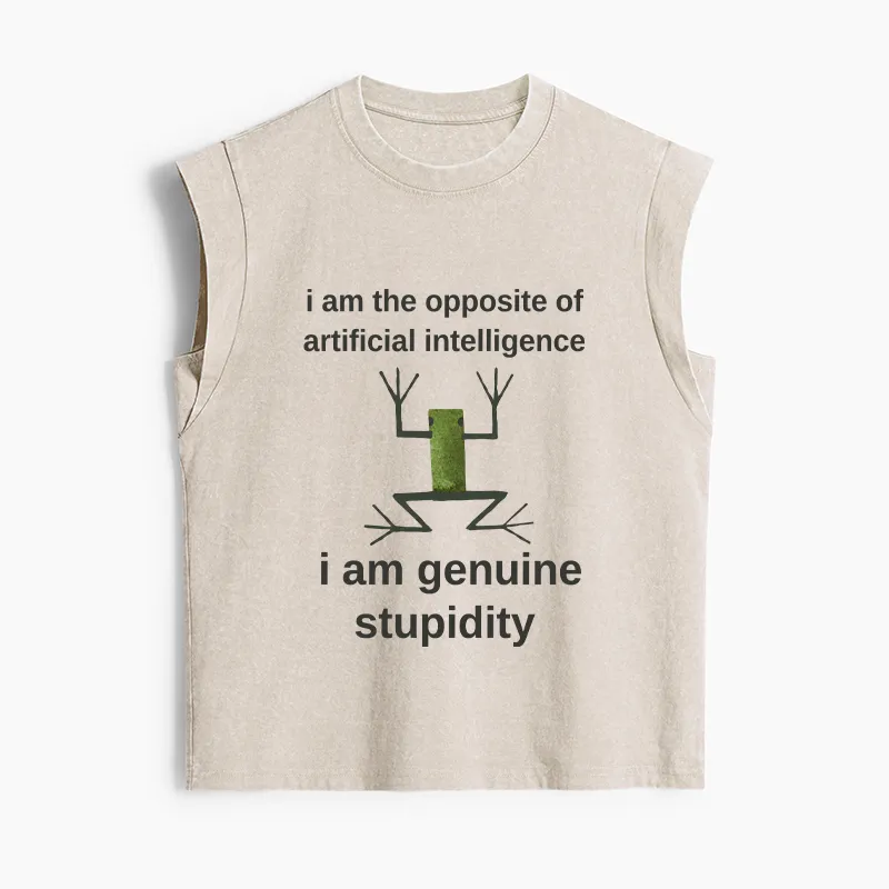 Tokyo-Tiger Genuine Stupidity Frog Meme Women's Washed Tank Tops Sale