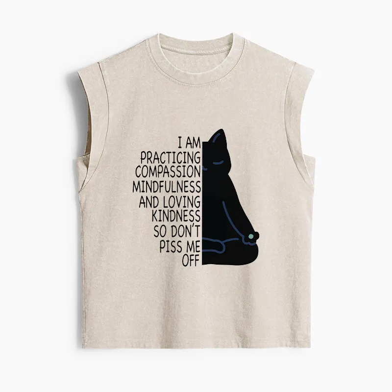 Tokyo-Tiger Calm Black Cat With Anger Issues Women's Washed Tank Tops