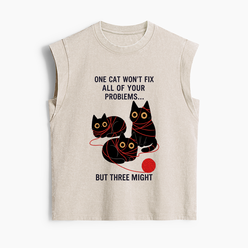 Tokyo-Tiger Three Cats Fix All Problems Women's Washed Tank Tops