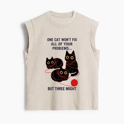 Tokyo-Tiger Three Cats Fix All Problems Women's Washed Tank Tops