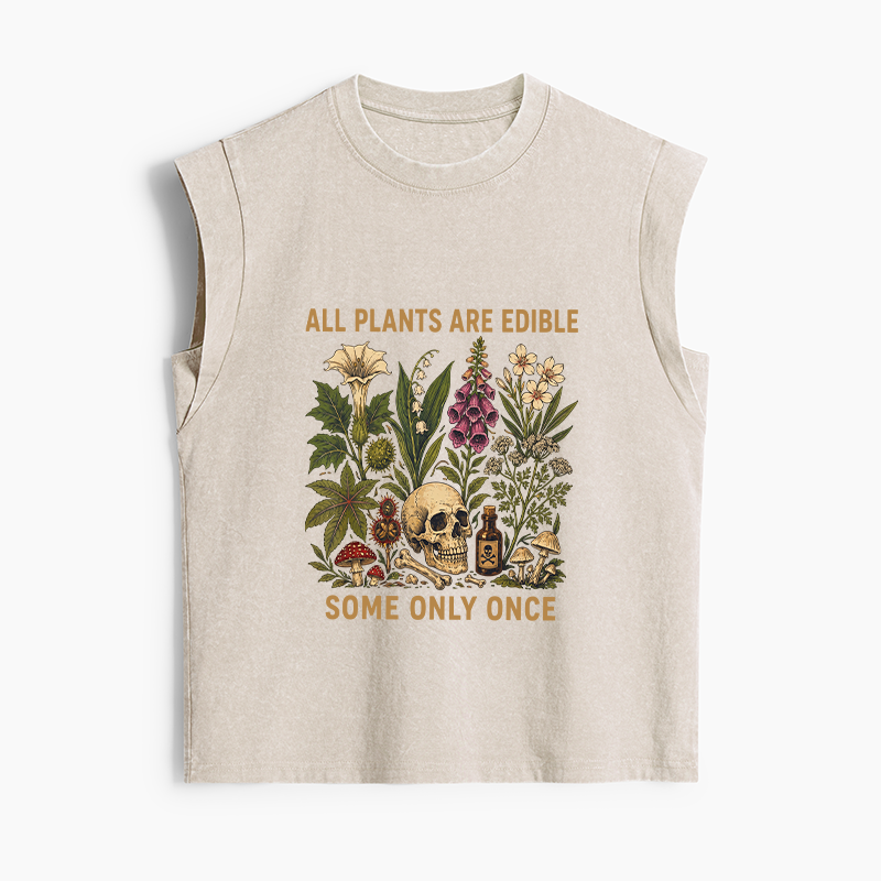 Tokyo-Tiger Edible Plants Some Only Once Joke Women's Washed Tank Tops
