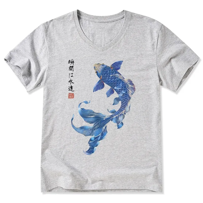 Tokyo-Tiger Lucky Blue Koi Fish Art V-Neck Classic T-Shirt