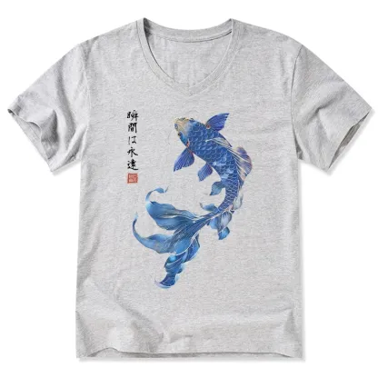 Tokyo-Tiger Lucky Blue Koi Fish Art V-Neck Classic T-Shirt