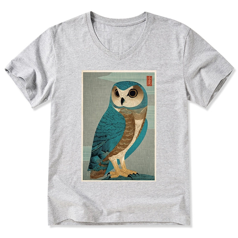 Tokyo-Tiger Vintage Owl Woodblock Art V-Neck Classic T-Shirt