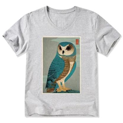 Tokyo-Tiger Vintage Owl Woodblock Art V-Neck Classic T-Shirt
