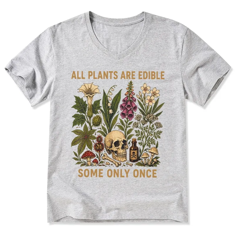 Tokyo-Tiger Edible Plants Some Only Once Joke V-Neck Classic T-Shirt