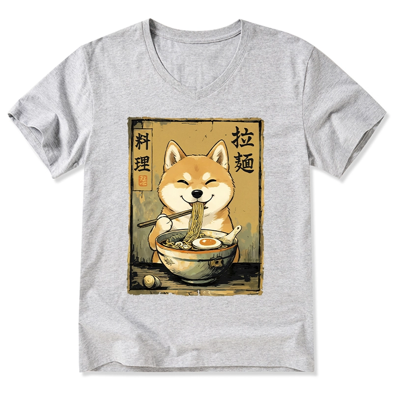 Tokyo-Tiger Happy Shiba Eating Ramen V-Neck Classic T-Shirt