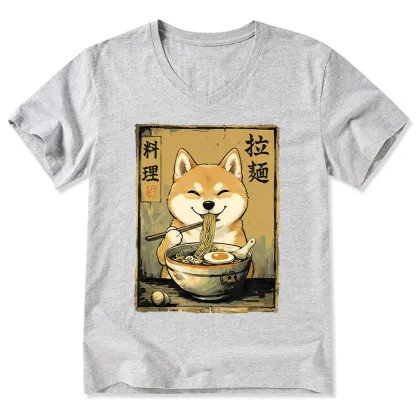 Tokyo-Tiger Happy Shiba Eating Ramen V-Neck Classic T-Shirt