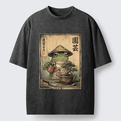 Tokyo-Tiger Frog Takes Good Care Of Bonsai Washed T-Shirt