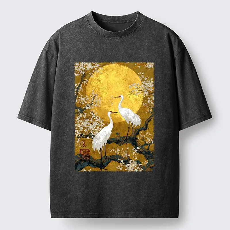 Tokyo-Tiger Traditional Japanese Crane Art Washed T-Shirt