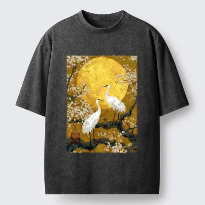 Tokyo-Tiger Traditional Japanese Crane Art Washed T-Shirt
