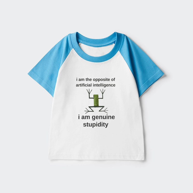 Tokyo-Tiger Genuine Stupidity Frog Meme Kids Raglan T-shirt