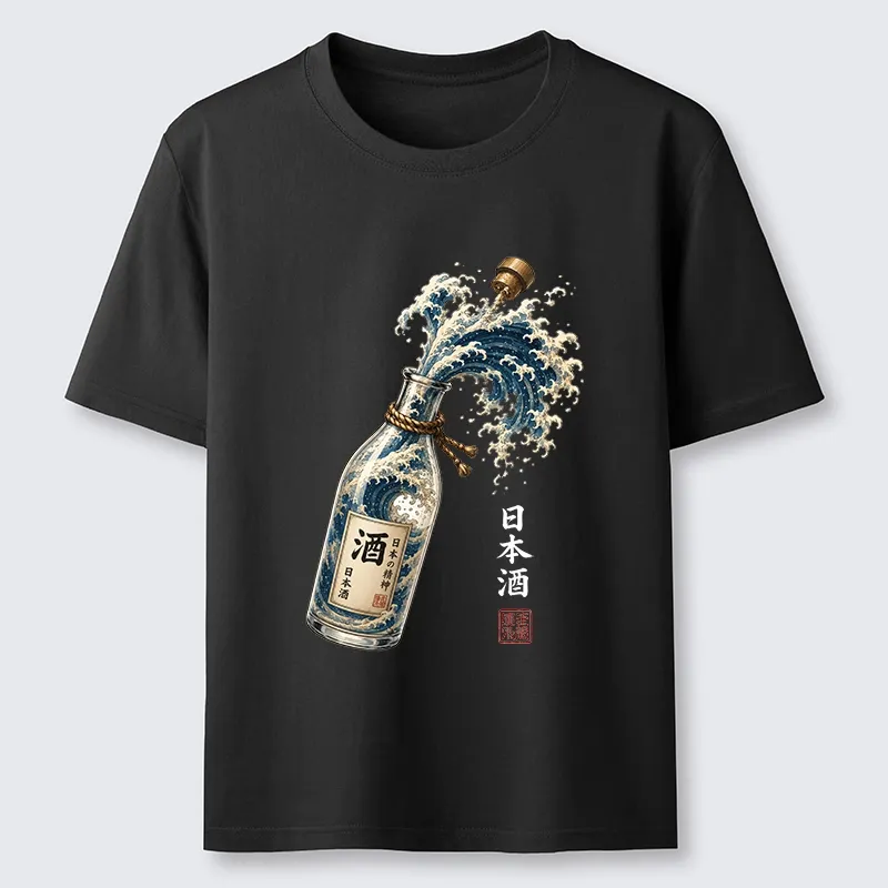 Tokyo-Tiger Ocean Wave Poured From A Sake Bottle Classic T-Shirt