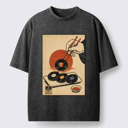 Tokyo-Tiger Chopsticks And Vinyl Sushi Art Washed T-Shirt
