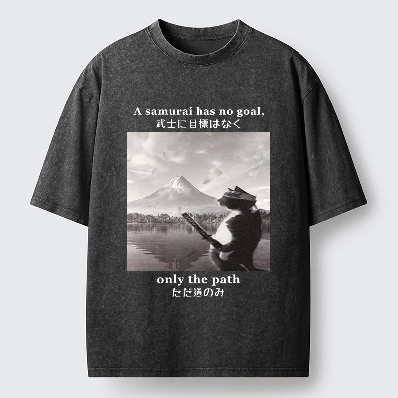 Tokyo-Tiger Samurai Cat At Mount Fuji Washed T-Shirt