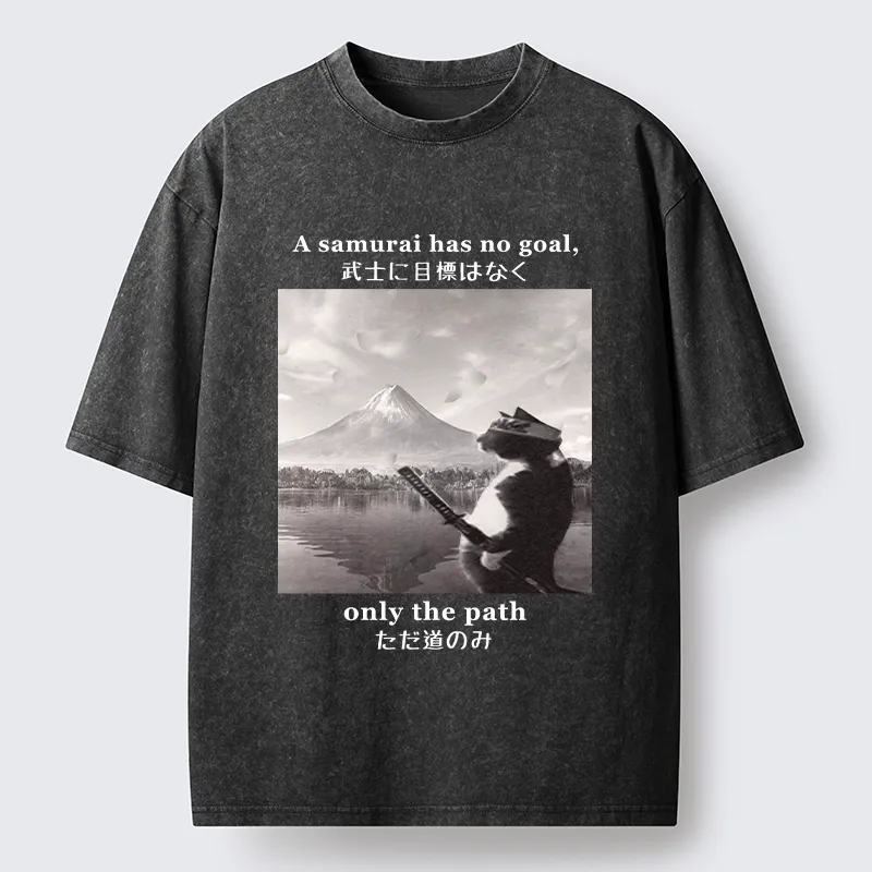 Tokyo-Tiger Samurai Cat At Mount Fuji Washed T-Shirt Sale