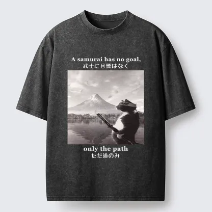 Tokyo-Tiger Samurai Cat At Mount Fuji Washed T-Shirt